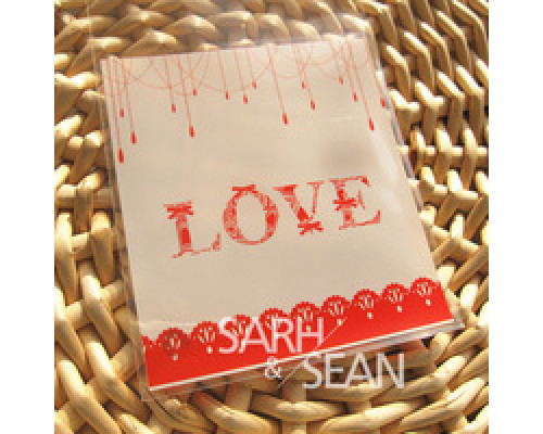 Пакет с липкой лентой "LOVE" 10*10+3 см, 50 шт