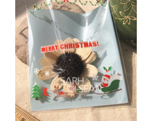 Пакет с липкой лентой "Merry christmas" 10*10+3 см, 50шт